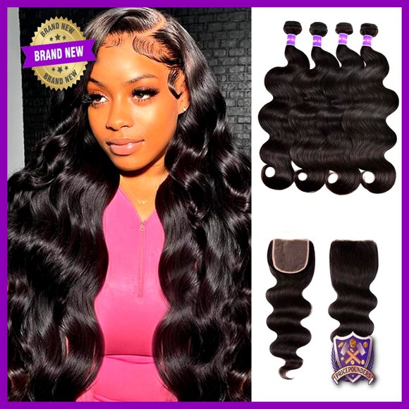 Brazilian Virgin Human Hair Extensions Body Wave Bundles with Lace Closure main image 6